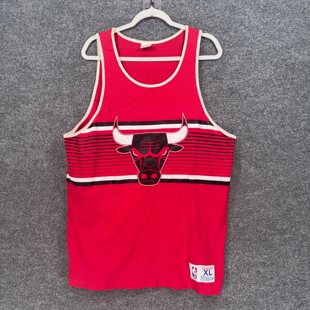 Chicago Bulls Shirt Mens XL Red Mitchell & Ness Tank Top Striped Sleeveless Y2K